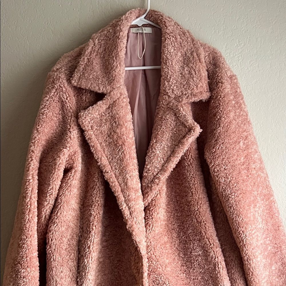 NWOT Mulla Long Teddy Bear Coat in Blush/Pink with Pockets in Size L - Picture 3 of 14
